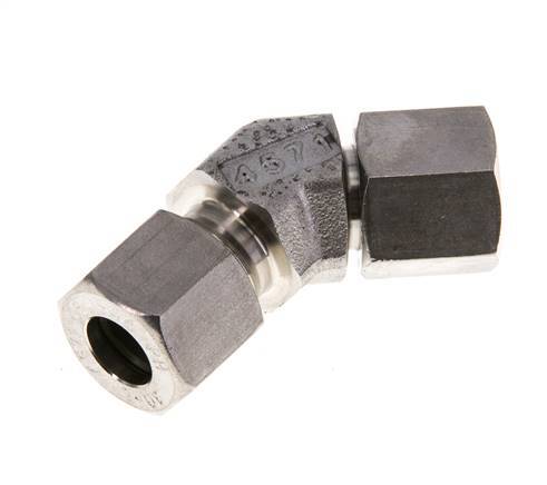 Raccord de coupe coudé 45deg en acier inoxydable 10L avec pivot 315 bar Joint torique FKM Cône réglable ISO 8434-1