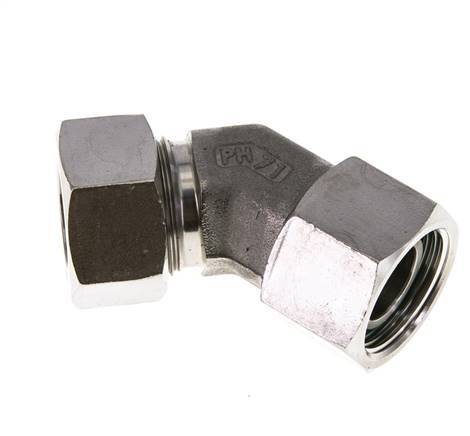 Raccord de coupe coudé 45deg en acier inoxydable 22L avec pivot 160 bar Joint torique FKM Cône réglable ISO 8434-1
