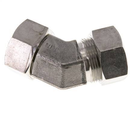 Raccord de coupe coudé 45deg en acier inoxydable 28L avec pivot 160 bar Joint torique FKM Cône réglable ISO 8434-1