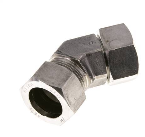 Raccord de coupe coudé 45deg en acier inoxydable 28L avec pivot 160 bar Joint torique FKM Cône réglable ISO 8434-1