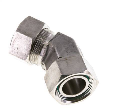 Raccord de coupe coudé 45deg en acier inoxydable 28L avec pivot 160 bar Joint torique FKM Cône réglable ISO 8434-1