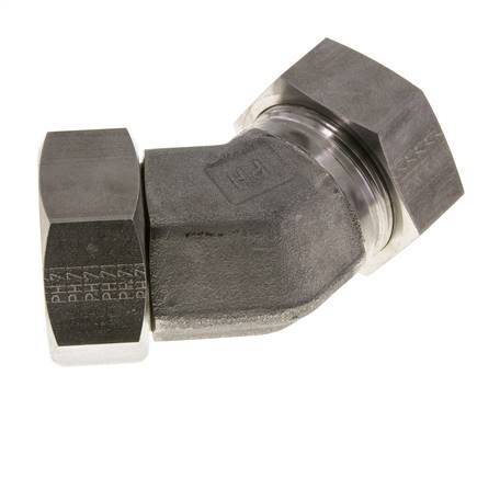 Raccord de coupe coudé 45deg en acier inoxydable 42L avec pivot 160 bar Joint torique FKM Cône réglable ISO 8434-1