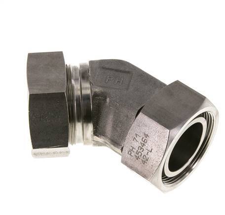 Raccord de coupe coudé 45deg en acier inoxydable 42L avec pivot 160 bar Joint torique FKM Cône réglable ISO 8434-1