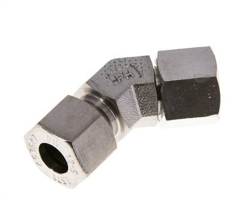 12S Raccord de coupe coudé 45deg en acier inoxydable avec pivot 630 bar Joint torique FKM Cône réglable ISO 8434-1