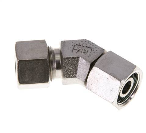 12S Raccord de coupe coudé 45deg en acier inoxydable avec pivot 630 bar Joint torique FKM Cône réglable ISO 8434-1