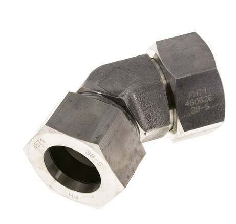 38S Raccord de coupe coudé 45deg en acier inoxydable avec pivot 315 bar Joint torique FKM Cône réglable ISO 8434-1