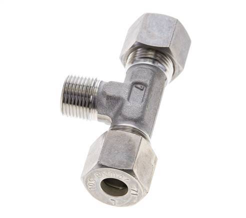 10S & R3/8'' Stainless Steel T-Shape Tee Compression Fitting with Male Threads 450 bar ISO 8434-1