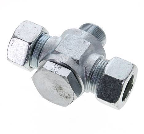 22L & M26x1.5 Zink plated Steel Tee Swivel Joint Cutting Fitting with Male Threads 160 bar ISO 8434-1