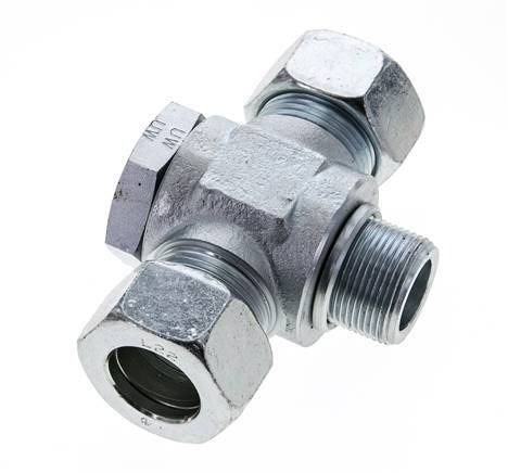 22L & M26x1.5 Zink plated Steel Tee Swivel Joint Cutting Fitting with Male Threads 160 bar ISO 8434-1