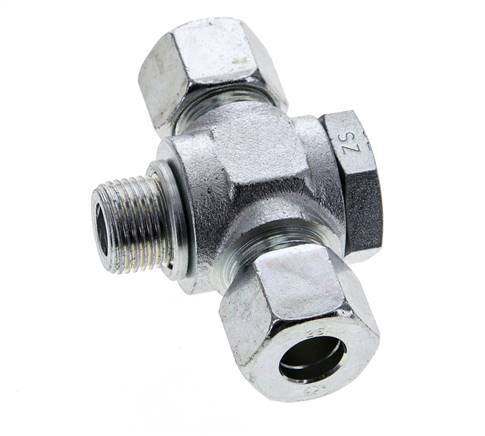 12S & M18x1.5 Zink plated Steel Tee Swivel Joint Cutting Fitting with Male Threads 400 bar ISO 8434-1