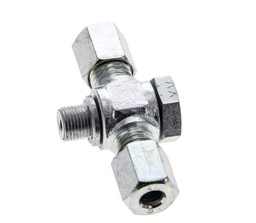 6L & G1/8'' Zink plated Steel Tee Swivel Joint Cutting Fitting with Male Threads 315 bar ISO 8434-1