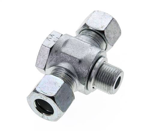 12L & G3/8'' Zink plated Steel Tee Swivel Joint Cutting Fitting with Male Threads 315 bar ISO 8434-1