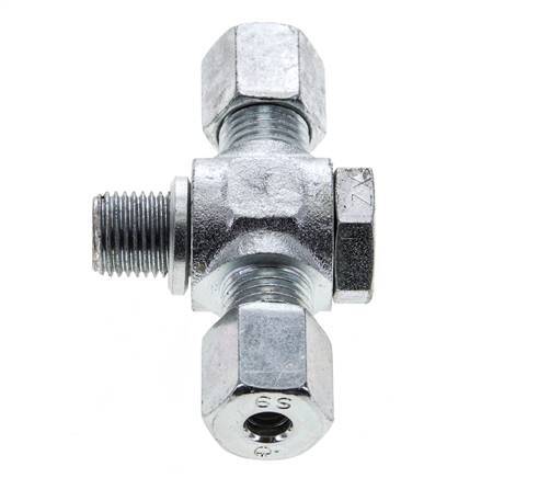 6S & G1/4'' Zink plated Steel Tee Swivel Joint Cutting Fitting with Male Threads 400 bar ISO 8434-1