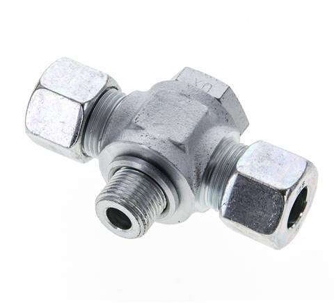 12S & G3/8'' Zink plated Steel Tee Swivel Joint Cutting Fitting with Male Threads 400 bar ISO 8434-1