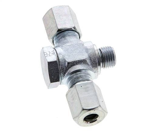 6L & M10x1 Acier zingue Tee Swivel Joint Cutting Fitting with Male Threads 315 bar NBR ISO 8434-1