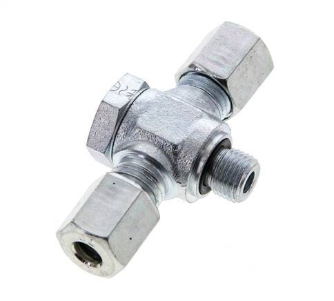 6L & M10x1 Zink plated Steel Tee Swivel Joint Cutting Fitting with Male Threads 315 bar NBR ISO 8434-1
