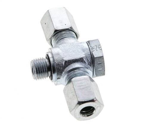 6L & M10x1 Acier zingue Tee Swivel Joint Cutting Fitting with Male Threads 315 bar NBR ISO 8434-1