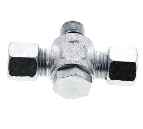 10L & M14x1.5 Acier zingue Tee Swivel Joint Cutting Fitting with Male Threads 315 bar NBR ISO 8434-1