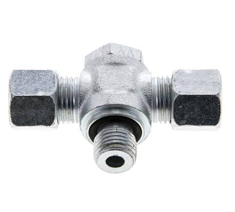 10L & M14x1.5 Acier zingue Tee Swivel Joint Cutting Fitting with Male Threads 315 bar NBR ISO 8434-1