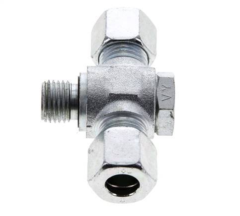 10L & M14x1.5 Acier zingue Tee Swivel Joint Cutting Fitting with Male Threads 315 bar NBR ISO 8434-1