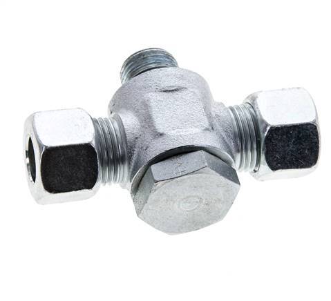 12L & M16x1.5 Acier zingue Tee Swivel Joint Cutting Fitting with Male Threads 315 bar NBR ISO 8434-1