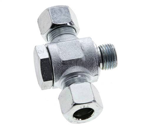 12L & M16x1.5 Acier zingue Tee Swivel Joint Cutting Fitting with Male Threads 315 bar NBR ISO 8434-1