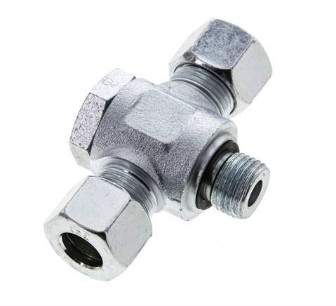 12L & M16x1.5 Acier zingue Tee Swivel Joint Cutting Fitting with Male Threads 315 bar NBR ISO 8434-1