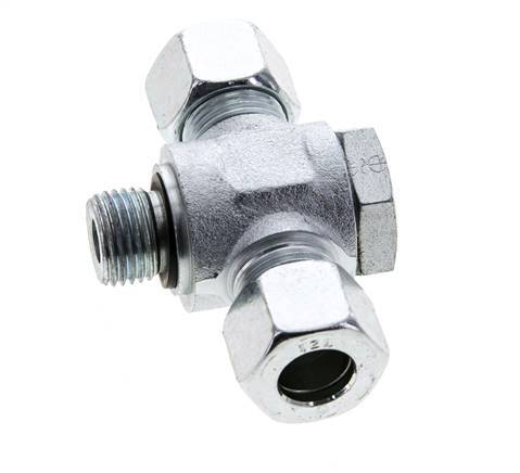 12L & M16x1.5 Acier zingue Tee Swivel Joint Cutting Fitting with Male Threads 315 bar NBR ISO 8434-1