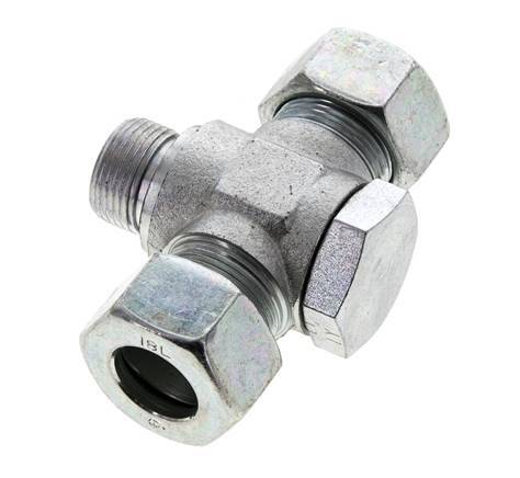 18L & M22x1.5 Acier zingue Tee Swivel Joint Cutting Fitting with Male Threads 315 bar NBR ISO 8434-1