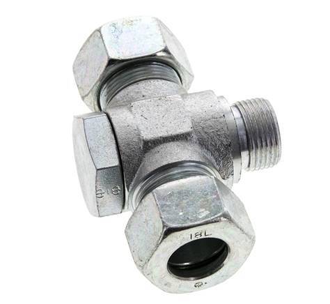 18L & M22x1.5 Acier zingue Tee Swivel Joint Cutting Fitting with Male Threads 315 bar NBR ISO 8434-1