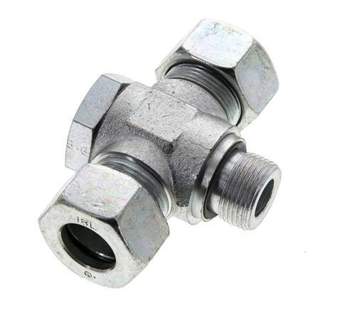 18L & M22x1.5 Acier zingue Tee Swivel Joint Cutting Fitting with Male Threads 315 bar NBR ISO 8434-1