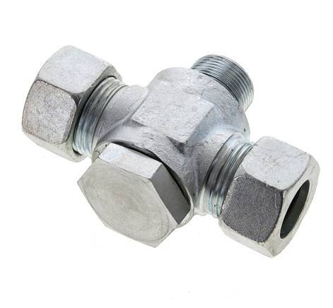 22L & M26x1.5 Acier zingue Tee Swivel Joint Cutting Fitting with Male Threads 160 bar NBR ISO 8434-1