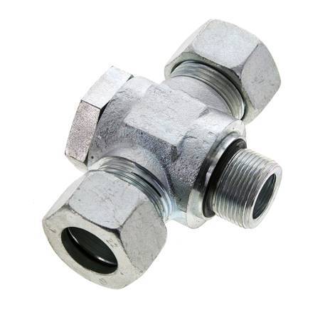 22L & M26x1.5 Acier zingue Tee Swivel Joint Cutting Fitting with Male Threads 160 bar NBR ISO 8434-1