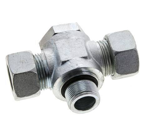 22L & M26x1.5 Acier zingue Tee Swivel Joint Cutting Fitting with Male Threads 160 bar NBR ISO 8434-1