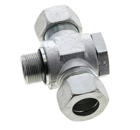 22L & M26x1.5 Acier zingue Tee Swivel Joint Cutting Fitting with Male Threads 160 bar NBR ISO 8434-1