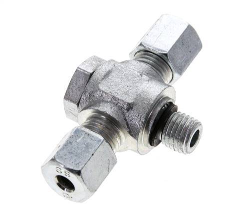 6S & M12x1.5 Acier zingue Tee Swivel Joint Cutting Fitting with Male Threads 400 bar NBR ISO 8434-1