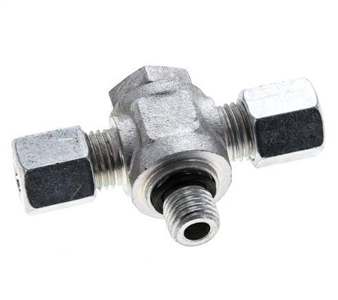 6S & M12x1.5 Acier zingue Tee Swivel Joint Cutting Fitting with Male Threads 400 bar NBR ISO 8434-1