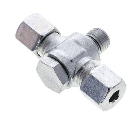 8S & M14x1.5 Acier zingue Tee Swivel Joint Cutting Fitting with Male Threads 400 bar NBR ISO 8434-1