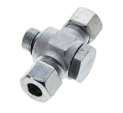 12S & M18x1.5 Acier zingue Tee Swivel Joint Cutting Fitting with Male Threads 400 bar NBR ISO 8434-1