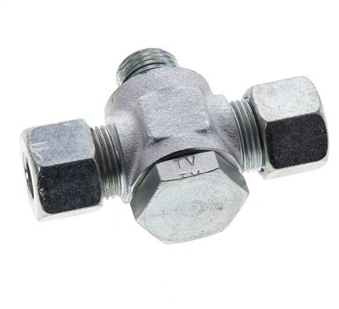 12S & M18x1.5 Acier zingue Tee Swivel Joint Cutting Fitting with Male Threads 400 bar NBR ISO 8434-1