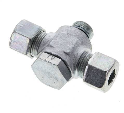 12S & M18x1.5 Acier zingue Tee Swivel Joint Cutting Fitting with Male Threads 400 bar NBR ISO 8434-1