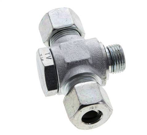 12S & M18x1.5 Acier zingue Tee Swivel Joint Cutting Fitting with Male Threads 400 bar NBR ISO 8434-1