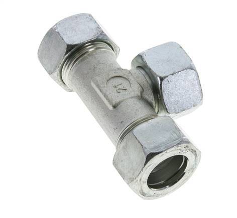 22L Acier zingué T-Shape Tee Cutting Fitting with Swivel 160 bar NBR Adjustable ISO 8434-1