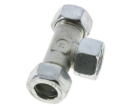 22L Acier zingué T-Shape Tee Cutting Fitting with Swivel 160 bar NBR Adjustable ISO 8434-1