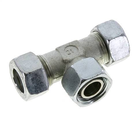 22L Acier zingué T-Shape Tee Cutting Fitting with Swivel 160 bar NBR Adjustable ISO 8434-1