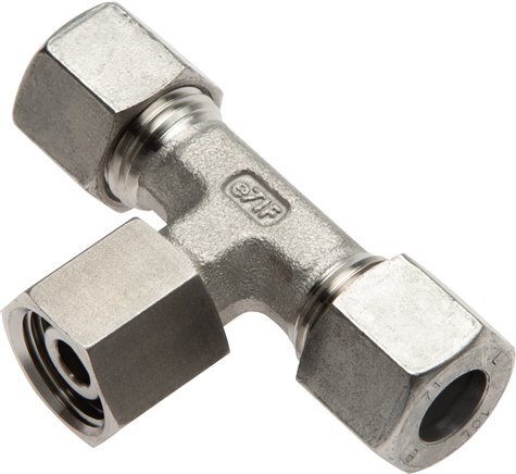 25S Raccord à compression en T en acier inoxydable avec raccord tournant 250 bar FKM Réglable ISO 8434-1