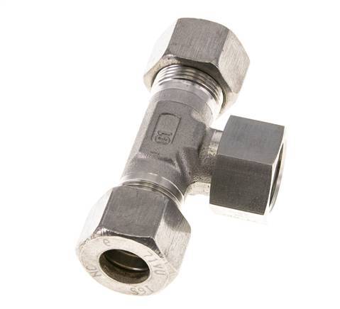 16S Acier inoxydable Té en forme de T Raccord à compression avec émerillon 400 bar FKM Ajustable ISO 8434-1
