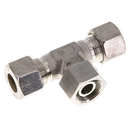 16S Acier inoxydable Té en forme de T Raccord à compression avec émerillon 400 bar FKM Ajustable ISO 8434-1