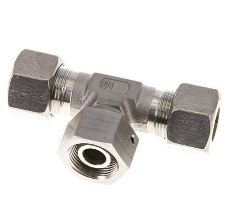 16S Acier inoxydable Té en forme de T Raccord à compression avec émerillon 400 bar FKM Ajustable ISO 8434-1
