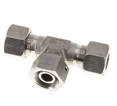 16S Acier inoxydable Té en forme de T Raccord à compression avec émerillon 400 bar FKM Ajustable ISO 8434-1